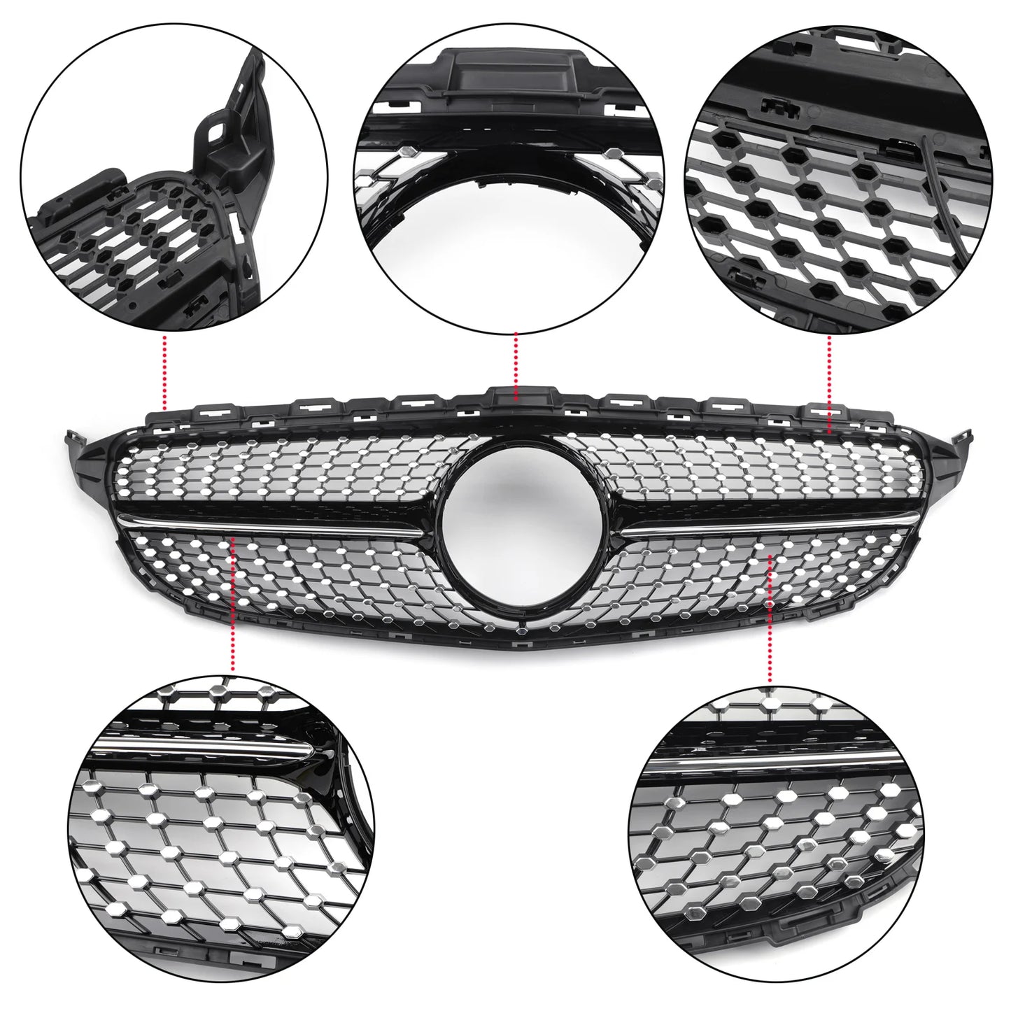 Grille Supérieure Avant pour Mercedes-Benz Classe C W205 C200 C250 C300 C350 AMG (2015-2018)