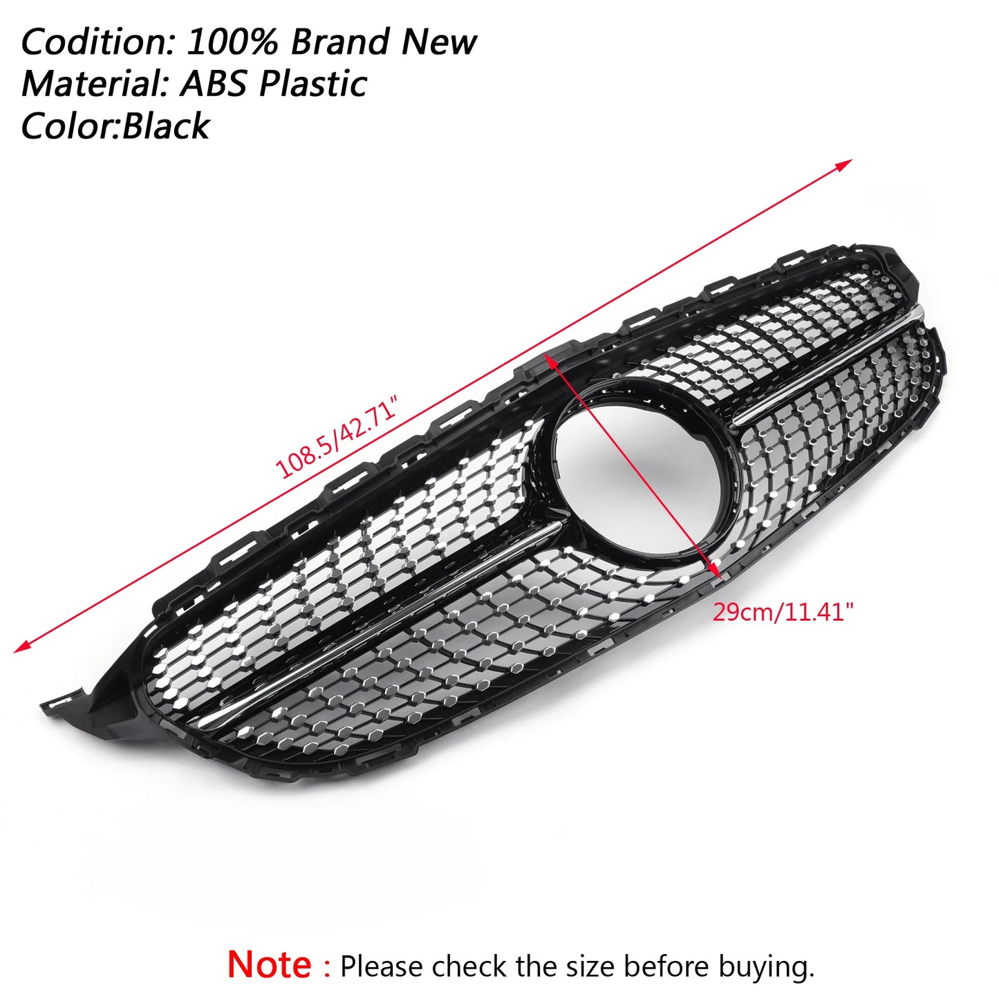 Grille Supérieure Avant pour Mercedes-Benz Classe C W205 C200 C250 C300 C350 AMG (2015-2018)